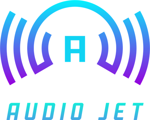 Audiojet logo: the letter A inside cyan-to-purple sound wave arcs